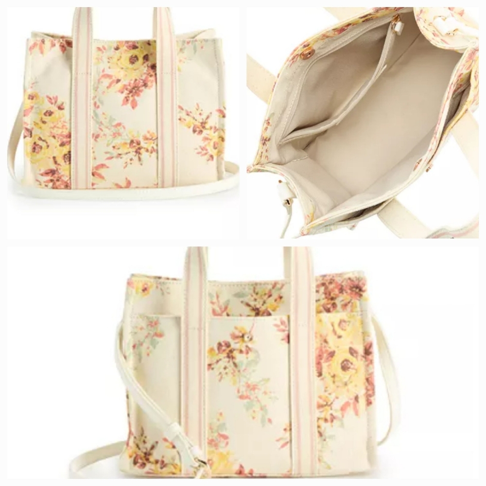 🌼NWT!🌼 LC LAUREN CONRAD LARAMIE PRAIRIE FLORAL PRINT MINI CANVAS TOTE BAG